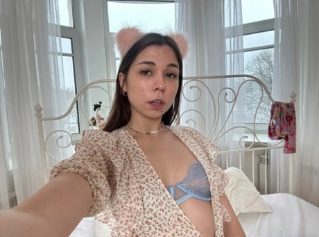 Sexy brunette shows off her natural tits in a hot selfie compilation
