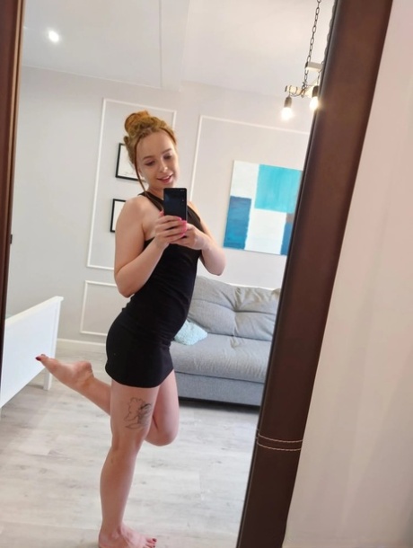 Playful ginger amateur exposes her tiny boobs in her selfie compilation