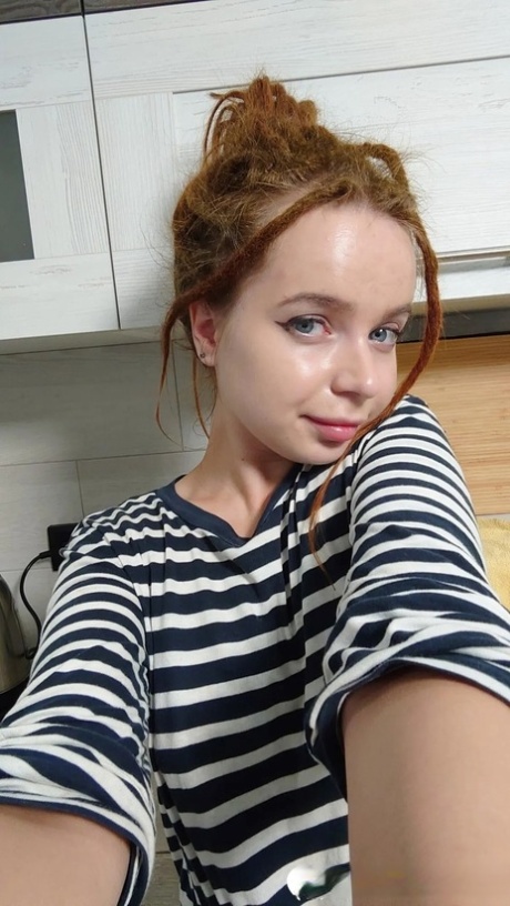 Playful ginger amateur exposes her tiny boobs in her selfie compilation