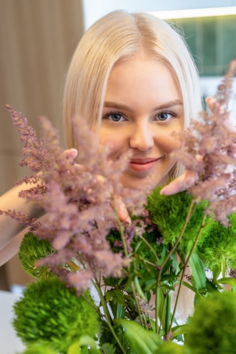 Adorable blue eyed teen Decima exposes her titties and hot ass in a solo