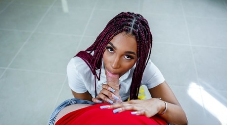 Sexy black schoolgirl Addis Fouche enjoys a satisfying big white cock
