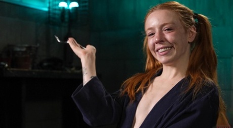 Submissive redhead Madi Collins gets punished with anal & vaginal sex toys