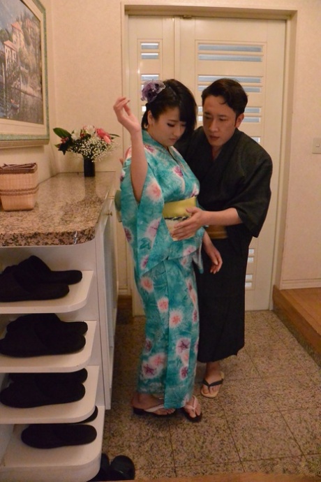 Black haired Asian girl Harua Narimiya gets her twat stuffed by her hubby